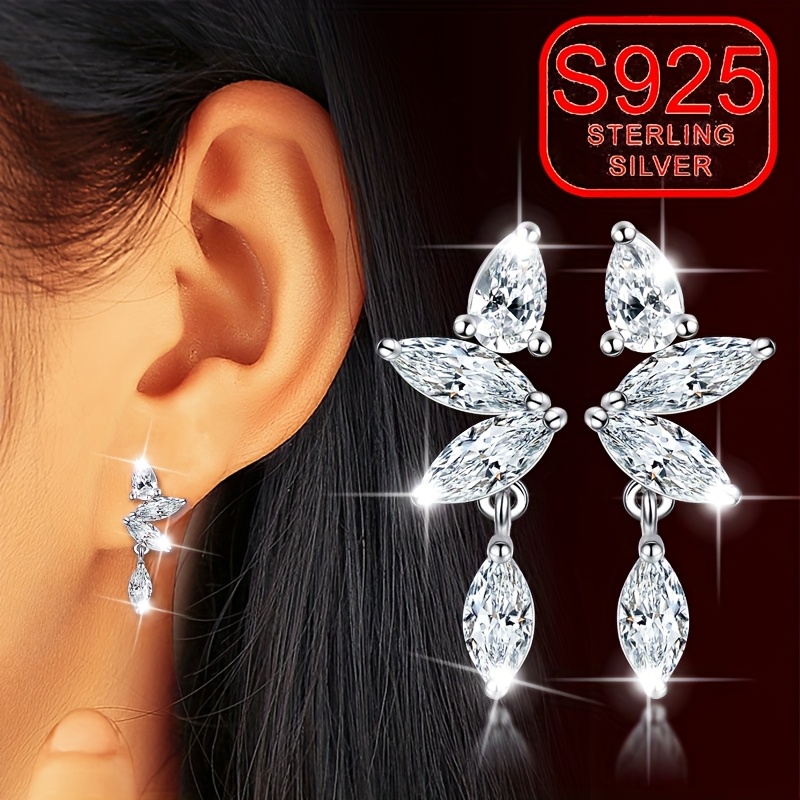 925 Silver Water Drop Tassel Earrings Set